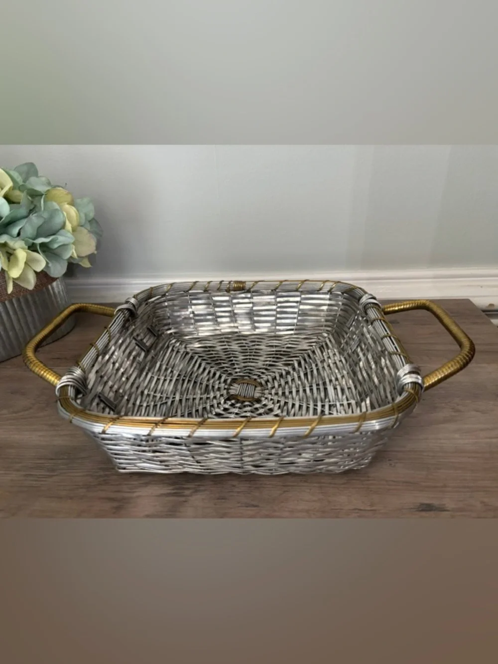 Woven Aluminum & Brass Bake & Serve Tray or Basket 1990’s ~ Vintage